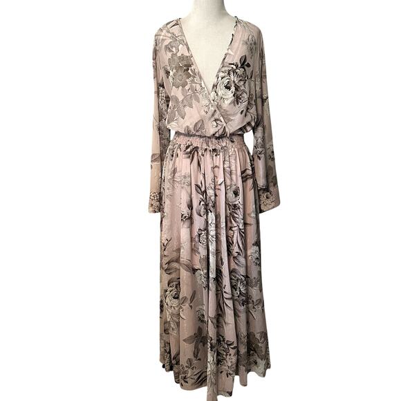 Alexa B Dresses & Skirts - Alexa B Nites NEW Floral Shimmery Maxi Dress Womens Sz 14 Lavender Smocked Long